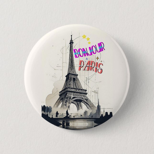 Badge Rond 5 Cm Bonjour Colorful Paris (Devant)