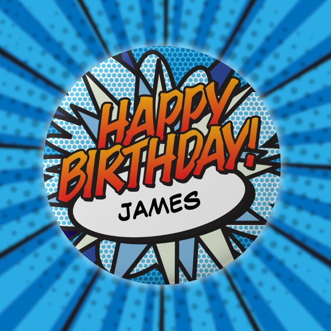Badge Rond 5 Cm BONJOUR D'ANNIVERSAIRE Fun Modern Comic Book (HAPPY BIRTHDAY Fun Modern Comic Book Button)