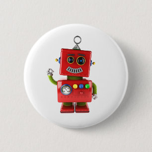 Badge Rond 5 Cm Bonjour de ondulation de robot rouge de jouet