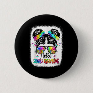 Badge Rond 5 Cm Bonjour fille de 2e année avec chignon de cheveux