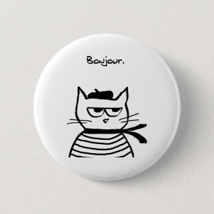 Badge Rond 5 Cm Bonjour French Cat Funny