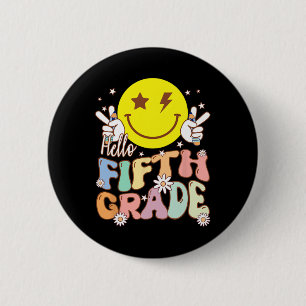 Badge Rond 5 Cm Bonjour Hippie de cinquième année visage souriant 