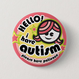 Badge Rond 5 Cm "Bonjour ! J'ai l'autisme" bouton (fille2)