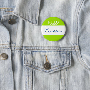 Badge Rond 5 Cm Bonjour Mon nom est Nom Lime Green Nametag Fun