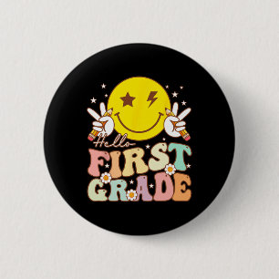 Badge Rond 5 Cm Bonjour première année Hippie Sourire visage 1ère