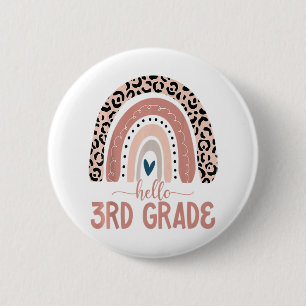 Badge Rond 5 Cm Bonjour professeur de 3e année Léopard Arc-en-ciel