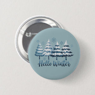 Badge Rond 5 Cm Bonjour Saison Hivernale Ambiance Arbres Flocons d