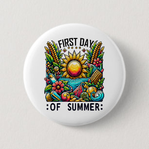 Badge Rond 5 Cm Bonjour Vacances D'Été, 1Er Jour D'Été