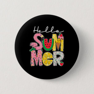 Badge Rond 5 Cm Bonjour Vacances Été Crème de glace Flamant rose r