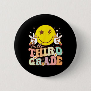 Badge Rond 5 Cm Bonjour visage souriant hippie de troisième année
