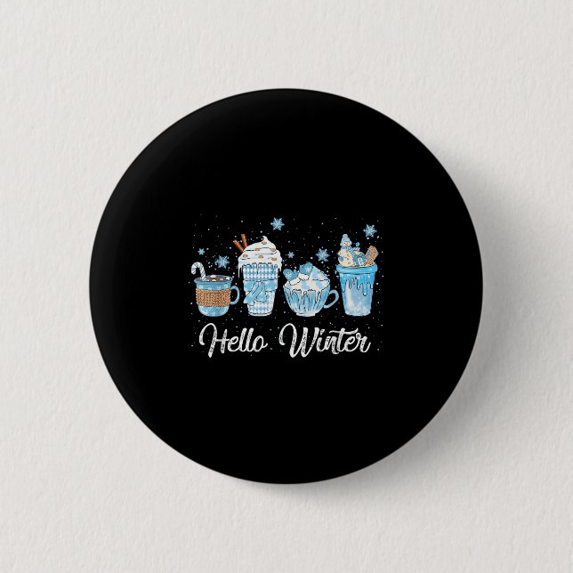 Badge Rond 5 Cm Bonjour Winter Sweet Cosy Amateurs de café Snowman (Devant)