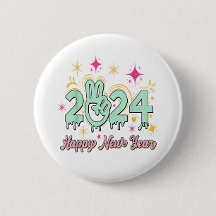 Badge Rond 5 Cm Bonne année 2024 Au revoir 2023 Bonjour 2024