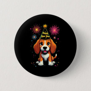Badge Rond 5 Cm Bonne année 2025 Eve Feu d'artifice Chien Drôle Be