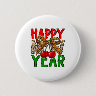 Badge Rond 5 Cm Bonne Année 2026 Cerises & Coquett Leopard Coq