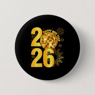 Badge Rond 5 Cm Bonne année 2026 Coquette Nœud Disco Balle Nouvel