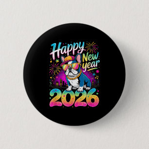 Badge Rond 5 Cm Bonne année 2026 Fête de feux d'artifice Bouledogu