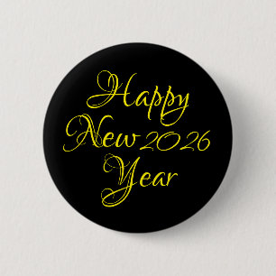 Badge Rond 5 Cm Bonne année 2026 Script noir et jaune