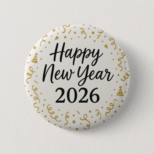 Badge Rond 5 Cm Bonne année moderne 2026 Confetti doré  (Devant)