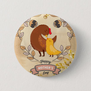 Badge Rond 5 Cm Bonne fête des mères mignonne amusant poulet et po