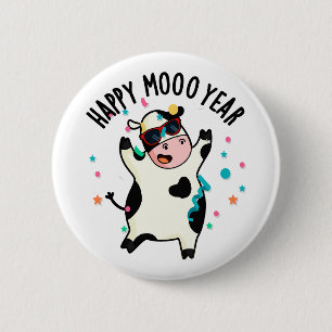 Badge Rond 5 Cm Bonne Moo Année Funny Cow Pun