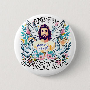 Badge Rond 5 Cm Bonne Pâques avec Jésus