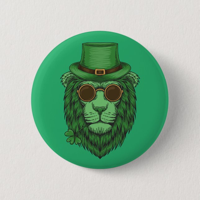 Badge Rond 5 Cm Bonne Saint Patrick's Day | Lion Leprechaun (Devant)