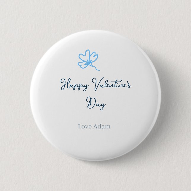 Badge Rond 5 Cm Bonne Saint-Valentin bleue fleur nom rustique joye (Devant)