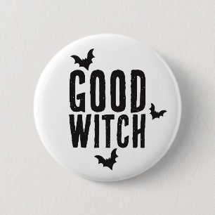 Badge Rond 5 Cm Bonne sorcière, chauves-souris, bouton d'Halloween