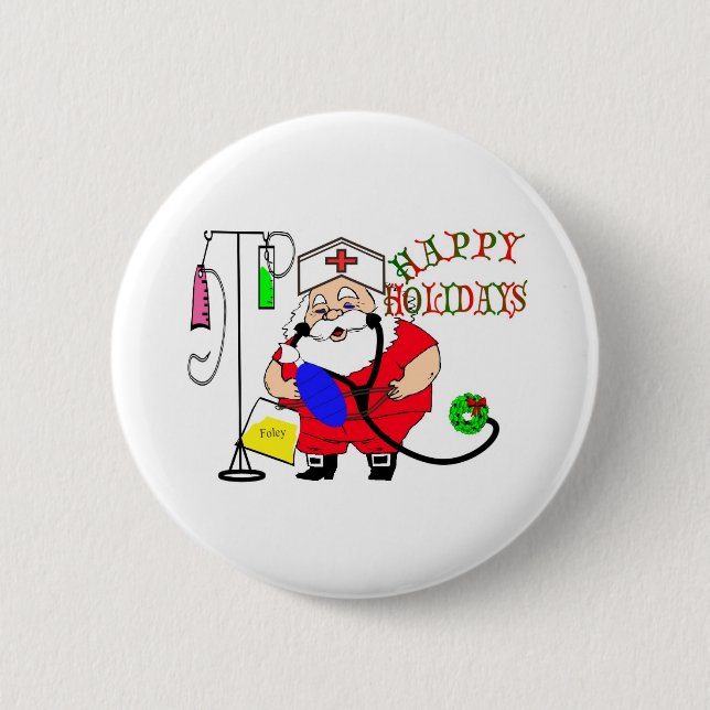 BADGE ROND 5 CM BONNES FÊTES INFIRMIÈRE DE PÈRE NOËL (Devant)