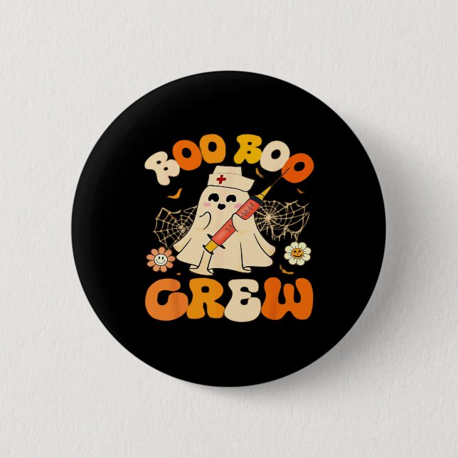 Badge Rond 5 Cm Boo Boo Crew Drôle Fantôme Pour Infirmière, Rétro  (Devant)