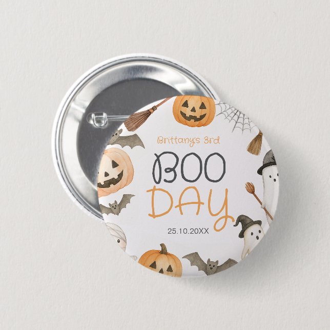Badge Rond 5 Cm Boo Day Spooky Halloween Birthday (Devant & derrière)