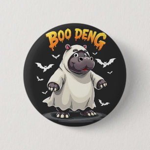 Badge Rond 5 Cm Boo Deng Ghost Baby Pygmy Hippo Moo Deng Halloween
