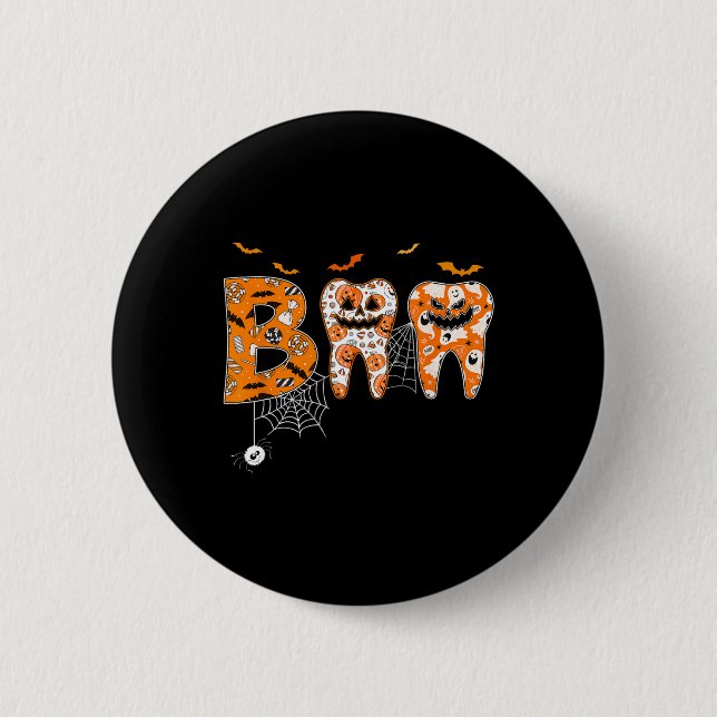 Badge Rond 5 Cm Boo Dents Citrouille Dentiste Dental Hygiéniste Ha (Devant)