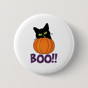 Badge Rond 5 Cm Boo Funny Jolly Chat Pékin Citrouille Halloween pa