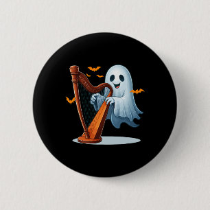 Badge Rond 5 Cm Boo Ghost Jouer Harp Halloween instrument de musiq
