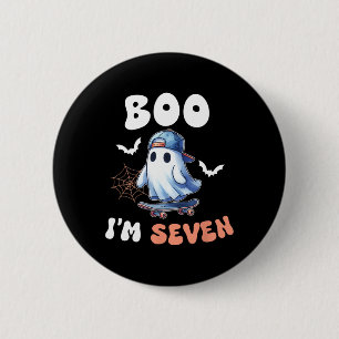 Badge Rond 5 Cm Boo I'm Seven Ghost Skateboard 7th Birthday Hallow