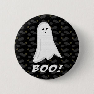 Badge Rond 5 Cm Boo, mignon fantôme noir et blanc