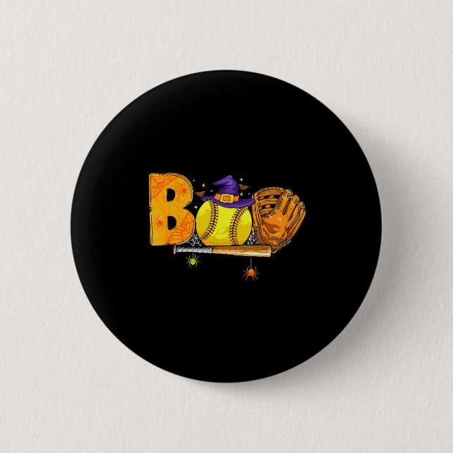 Badge Rond 5 Cm Boo Softball Player Catcher Tcher Funny Halloween  (Devant)
