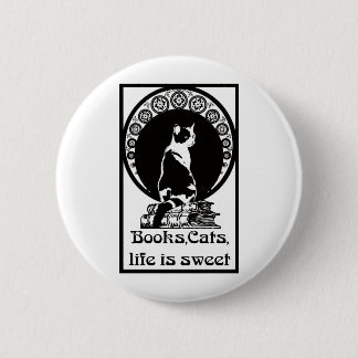 Badge Rond 5 Cm Books,cats,life is sweet Copie_vectorized