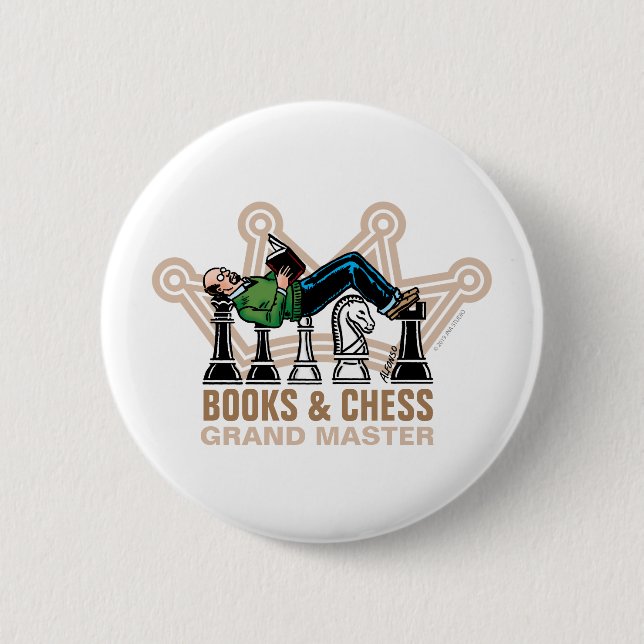 Badge Rond 5 Cm Books & Chess Grand Master (Devant)
