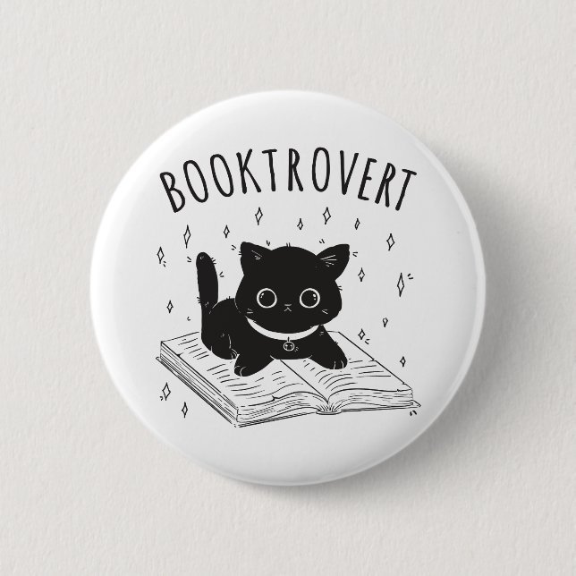 Badge Rond 5 Cm Booktrovert chat avec livre et étoiles (Devant)