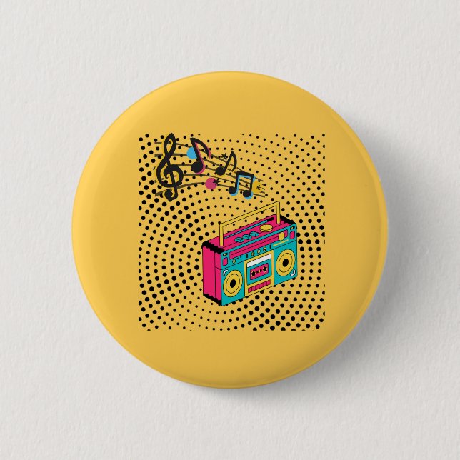 Badge Rond 5 Cm Boombox audio rétro. (Devant)