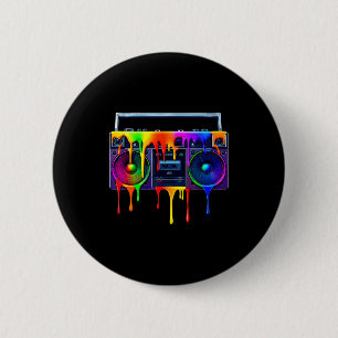 Badge Rond 5 Cm Boombox Peinture qui Goutte Musique Drôle Vieille 