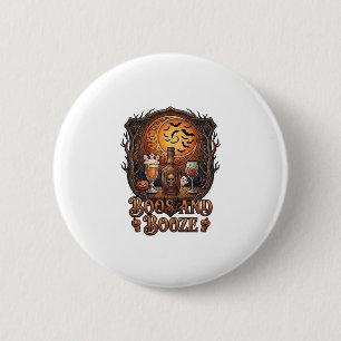 Badge Rond 5 Cm Boos Boisson Halloween Crâne Bouteille Bière Vin C