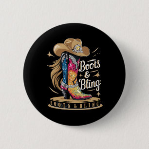 Badge Rond 5 Cm Boots & ; Bling Son Une Femme Rodéo Wester