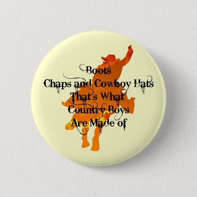 Badge Rond 5 Cm Boots, Chaps, et Casquettes Cowboy...Bouton (Devant)