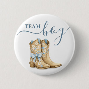 Badge Rond 5 Cm Boots or Bows Révélation du sexe Équipe Bleue Garç