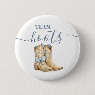 Badge Rond 5 Cm Boots or Bows Révélation du sexe Équipe Bleue Garç