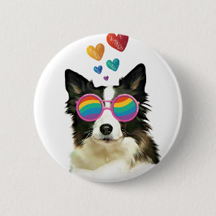 Badge Rond 5 Cm Border Collie Chien avec coeurs Saint-Valentin