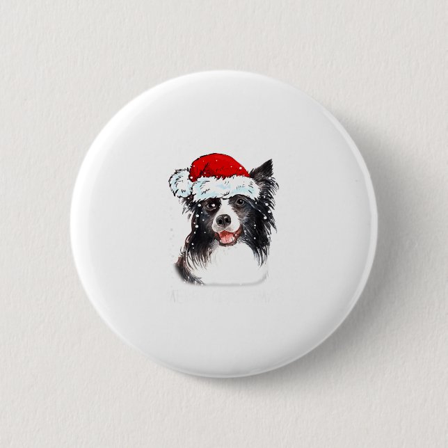 Badge Rond 5 Cm Border Collie Dog Santa Christmas Lights Xmas Boys (Devant)